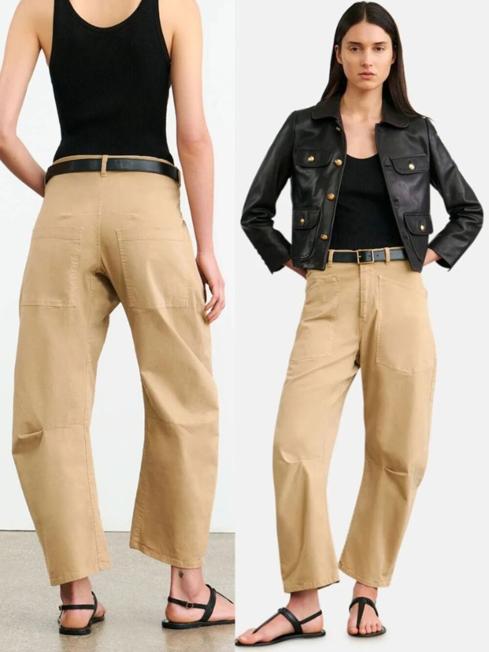 Nili Lotan Shon Pant Rock Khaki Barrel Leg Cotton Twill Cropped Size 2
